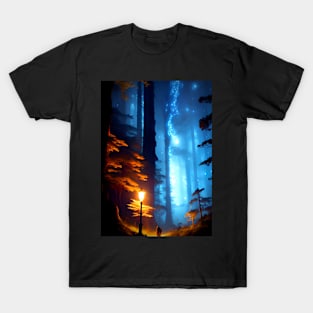 The Night Light In Dark Forest. T-Shirt